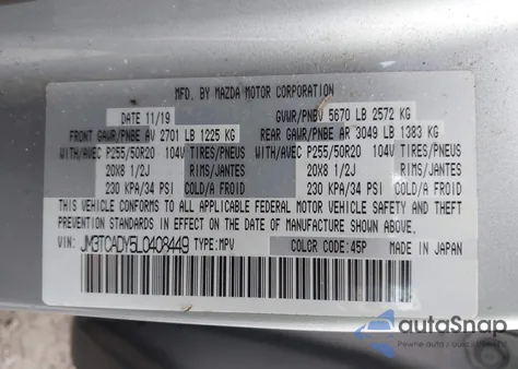 2020 Mazda Cx-9 Grand Touring from USA, damaged, VIN JM3TCADY5L0408449